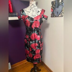 Enfocus Studio Cold Shoulder Floral Print Dress